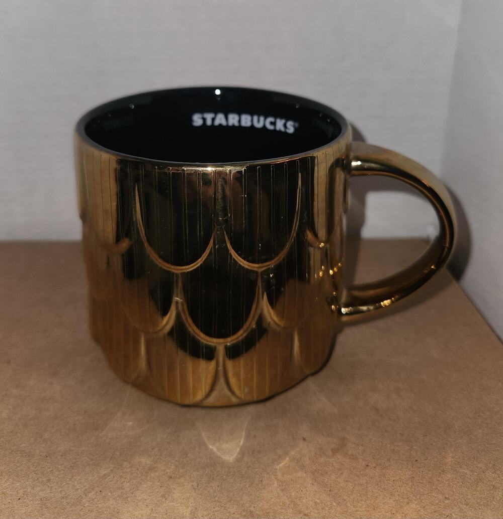 Starbucks 2019 Gold Mermaid Scales Scalloped Mug 14oz Holiday Limited Edition